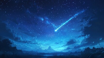 Night sky with a shooting star, expansive and magical, Nature