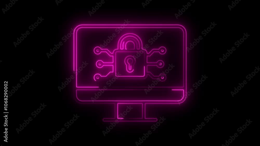 Poster network security neon icon in line style. data protection concept. cyber technology web services.