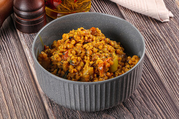Vegan garnish - lentil with vegetables