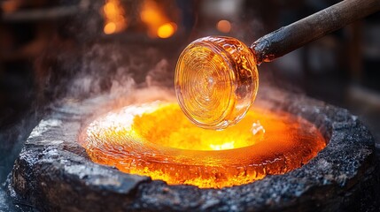 Glass blowing with molten glass, dynamic and artistic, Artisan