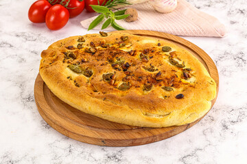 Homemade ciabatta bread with olives
