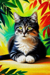 Cat . Oil paint. Animal illustration. Design for use in graphics.