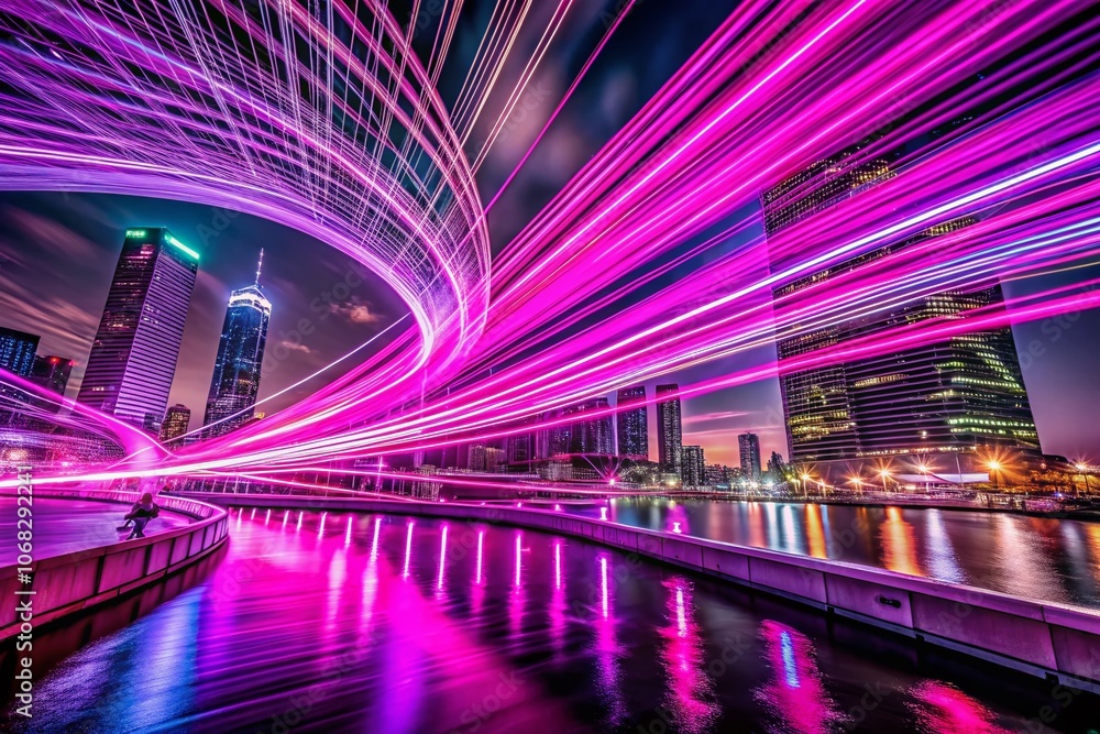 Poster captivating night photography of pink background with dynamic lines creating a mesmerizing abstract 