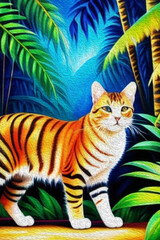 Obraz premium Cat . Oil paint. Animal illustration. Design for use in graphics.