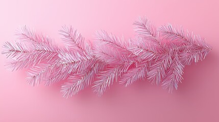 A delicate arrangement of pink artificial pine branches against a soft pink background, evoking a festive and whimsical atmosphere.