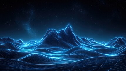 Futuristic digital landscape with dynamic blue neon lines and particle flow