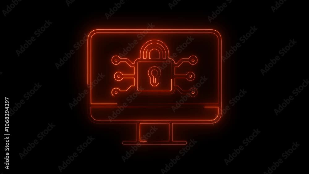 Poster network security neon icon in line style. data protection concept. cyber technology web services.