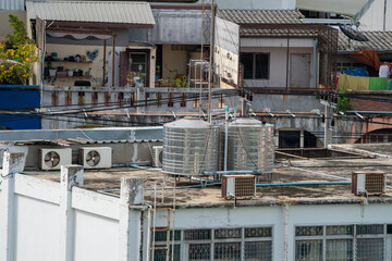 Water tank on the roof of a hotel