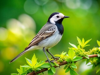 Captivating Pliszka Siwa in Natural Habitat with Ample Copy Space for Text Overlay and Stunning Background Ideal for Nature and Wildlife Photography
