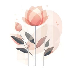 Stylized Floral Emblem with Geometric Modernist Elements on Plain White Background