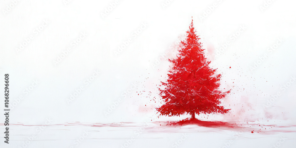 Poster a red tree stands in a snowy field