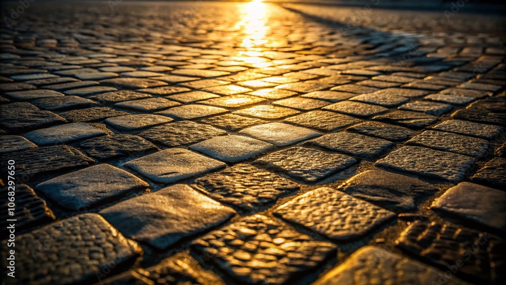 Poster captivating silhouette photography of stone pavement texture under soft light, showcasing unique pat