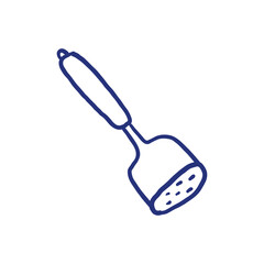 Mash crusher. Kitchenware sketch. Doodle line vector kitchen utensil and tool. Cutlery illustration