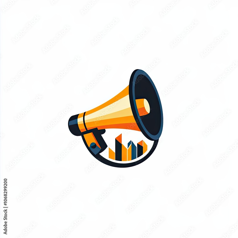Poster a megaphone with a graph inside a circular frame
