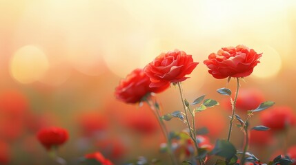 Naklejka premium Close-up of red roses with a soft focus background, warm romantic tones