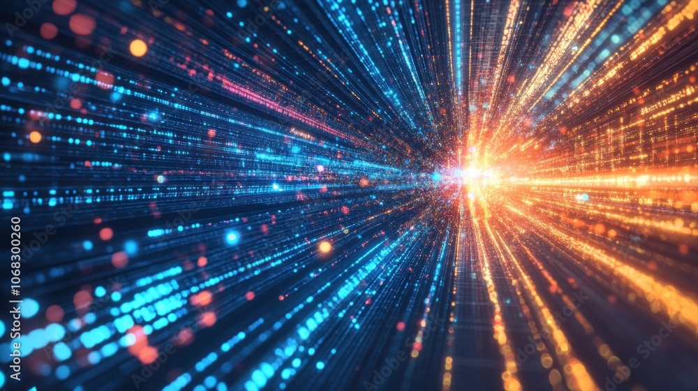 Poster 3d illustration of abstract background with glowing particles in cyberspace - generated ai