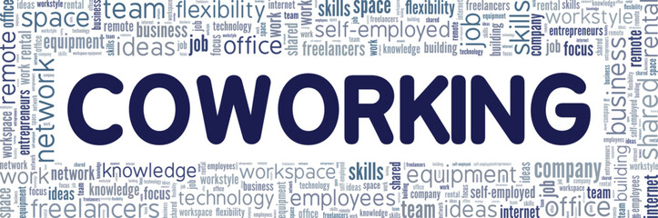 Coworking word cloud conceptual design isolated on white background.