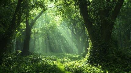 Obraz premium Enchanting Forest Symphony - A Close-Up View of Nature's Intricate Ecosystem with Vibrant Plant Life and Bird Activity