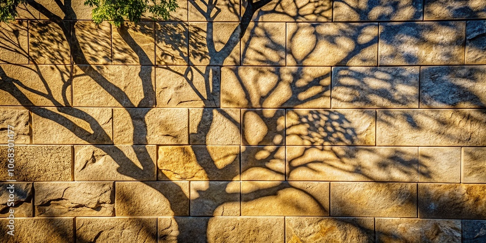 Poster captivating tree shadows on stone wall texture creating an intriguing background with natural patter