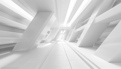 Fototapeta premium White Abstract Architecture: A Futuristic Corridor with Geometric Shapes and Light