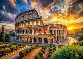 Obraz na płótnie Canvas Captivating Urban Exploration Photography of the Colosseo: A Wide Perspective Showcasing Ancient Architecture, Rich History, and Vibrant Atmosphere in Rome's Iconic Landmark