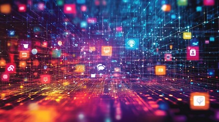 Fototapeta premium Online digital networking through interconnected social platforms