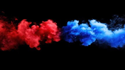 Red and blue smoke plumes in a black background.