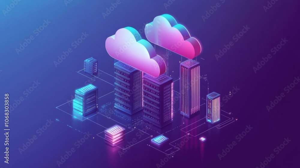 Aufkleber digital representation virtual servers cloud interconnected data cloud icons