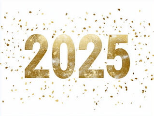 A minimalistic New Year card for 2025 with a clean white background and gold "2025" numbers in the center.