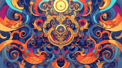 Abstract Digital Painting with Swirling Shapes and Vibrant Colors