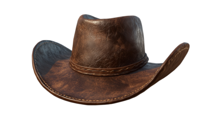 Distressed Leather Cowboy Hat with Wide Brim
 isolated on transparent background
