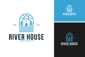 House river logo design vector for real estate and scenic landscape