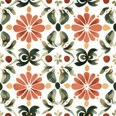 Artistic floral and abstract pattern with vibrant hues. Seamless pattern. 