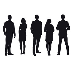 A set of business man and woman stylish standing pose vector silhouette