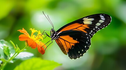 Fototapeta premium Eco System Harmony: Vibrant Butterfly on Flower in Forest - Conservation Concept