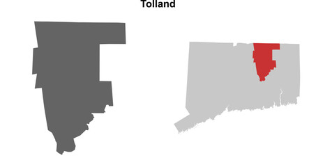 Tolland County (Connecticut) blank outline map set