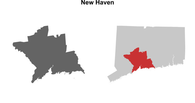 New Haven County (Connecticut) blank outline map set