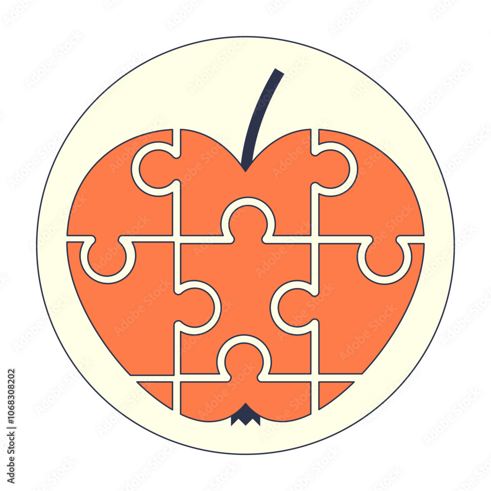 Poster an apple made of puzzle pieces symbolizes complexity and unity.
