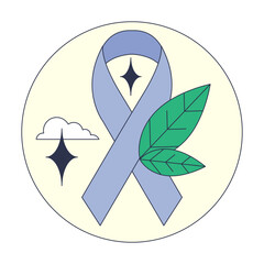 Blue ribbon with leaf symbolizes IBS awareness and natural healing.