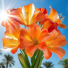 Fototapeta premium Orange Flowers Against Blue Sky.