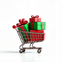 grocery cart with gift boxes on a white background, Al Generation
