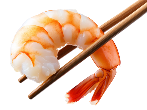 a shrimp and chopsticks