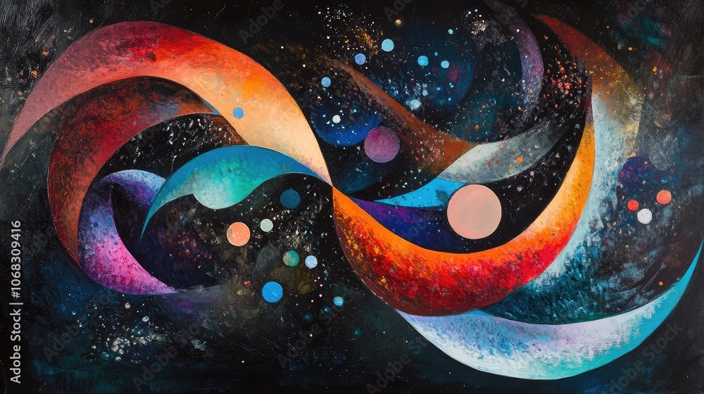 Poster dynamic abstract shapes inspired by christmas music, creating a rhythmic pattern of light and color 