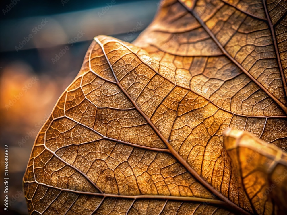 Poster close-up of a dry leaf with intricate textures and natural colors, ideal for nature-themed projects 