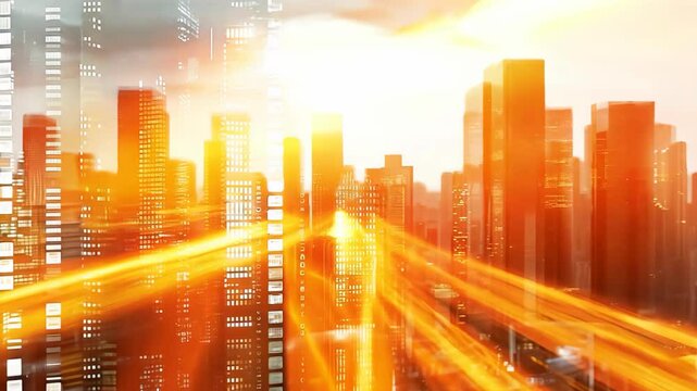 business innovative abstract background or backdrop, geometric shape floating with urban cityscape