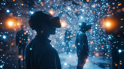 Futuristic Virtual Reality Experience with People in a Digital Cyber World