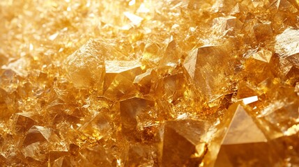 Close-up of sparkling golden crystals with a soft, warm glow.