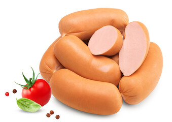 boiled sausages isolated on white background. clipping path