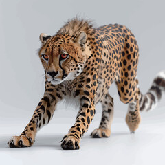 Obraz premium Cheetah isolated on white background. 3d illustration. Side view. 