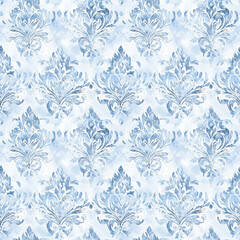 Elegant blue damask pattern with floral motifs. Seamless file. 